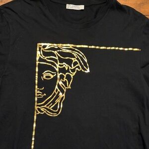 Versace Authentic Black Tee with Gold Medusa Design Large